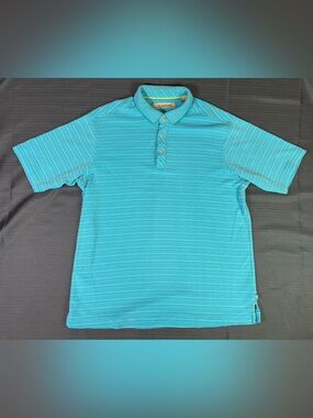 Tommy Bahama Polo Shirt Men’s Small Aqua Blue Stripe Modal Performance Golf